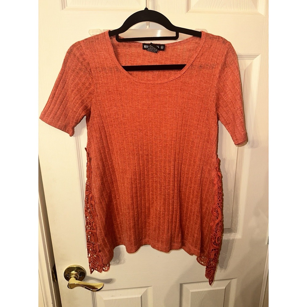 Miss Chievous Women's Ripped Short Sleeve Top Coral Size Medium